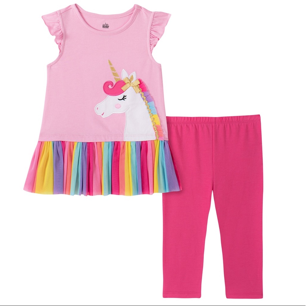 Baby Girl Pink Unicorn Tutu Rainbow Leggings Set